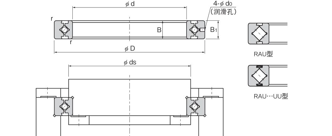 RAU20013 クロスローラーベアリング 寸法図